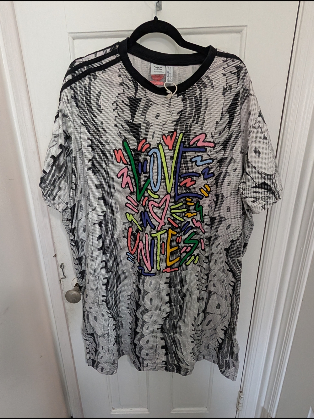 2x Adidas Originals "Love Unites" Doodle Print T-shirt dress - Picture 3 of 5